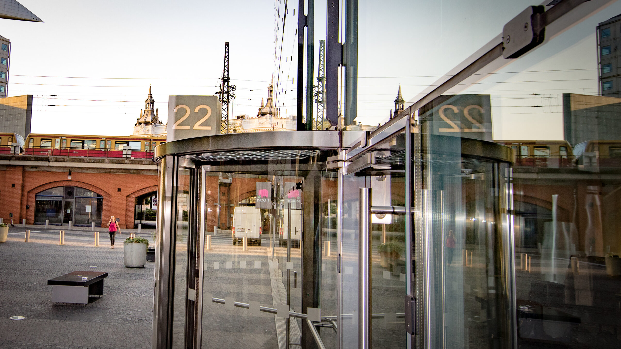 a glass door with a number on it