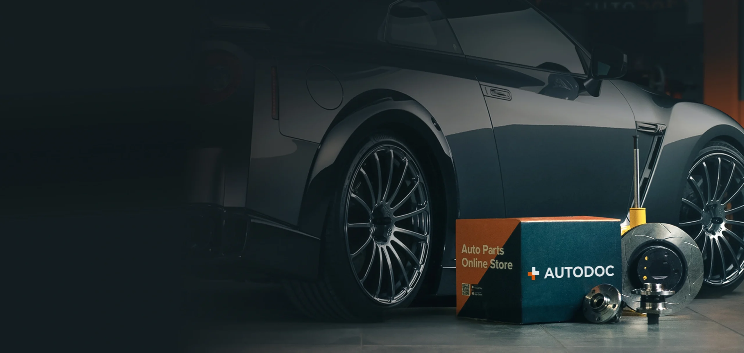 a black car with a box