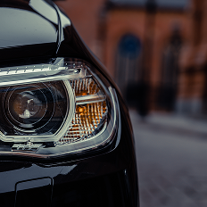 close up of a car headlight